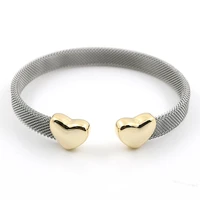 grey mesh heart bracelets silver color fashion lovers stainless steel open cuff bracelet for women men cuff bracelets jewelry