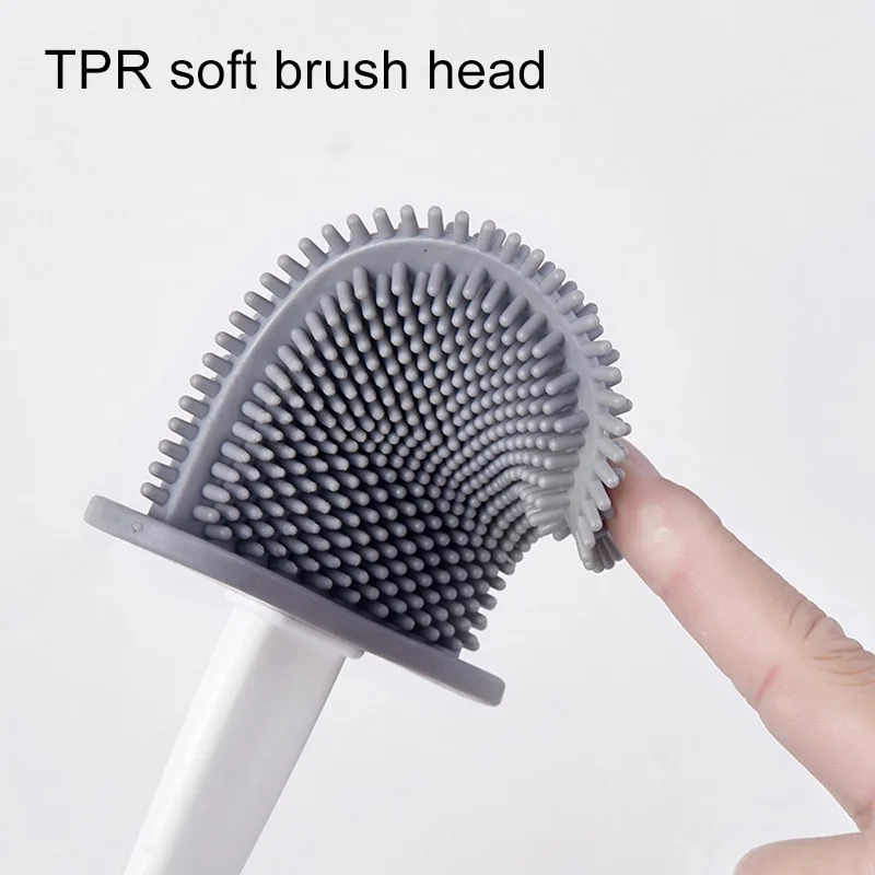

Silicone Toilet Brush Flat Soft Bristles Cleaning Brushes With Quick Drying Bracket Bathroom Cleaning Accessories