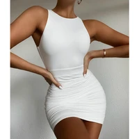 summer ladies sexy backless bodycon dress fashion sleeveless hollow out open back solid ruched party club mini dress