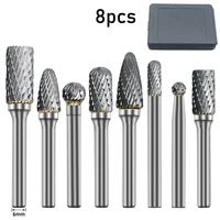 8 pcs double groove rotary file tungsten steel grinding head carbide grinding head rotary file tungsten steel milling cutter set