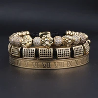 new design men jewelry luxury bracelet cz pave ball rectangle braided stainless steel bangle adjustable bracelet men