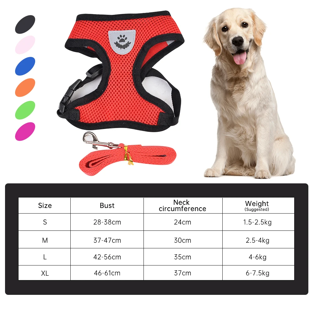 

Pet Dog Harness Small Dog Chain Teddy Vest Puppies Chest Strap Breathable Mesh Harness Leash Pet Set Outdoor Perro Walking Leads
