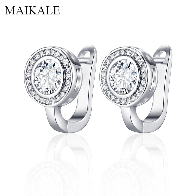 

MAIKALE Trendy Round Red Black Cubic Zirconia Stud Earrings for Women CZ Gold Silver Color Ear Studs Personality Jewelry Gifts