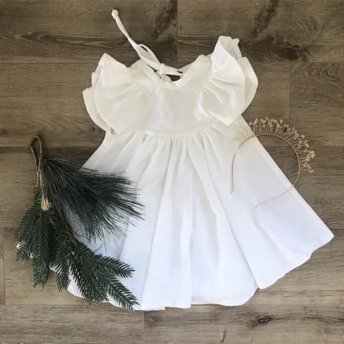 Girls Dress Baby Clothes Summer White Green Flare Sleeve Ruffle Beautiful Kids Dresses for E19074 | Детская одежда и обувь