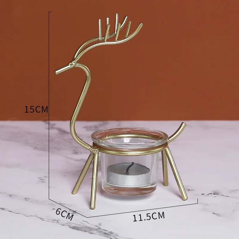 

Nordic Fawn Iron Glass Candle Holders Metal Candlestick Handmade Figurines Creative Desktop Ornament Home Decor Romantic Gift