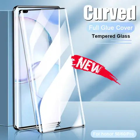 Изогнутое закаленное стекло с полным покрытием для Huawei Honor 50, 60, 30 Pro Plus, Защитная пленка для экрана Honor Nova 9, Nova 7 Pro, полностью покрывающая клеем...