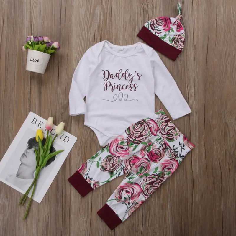 Топ для новорожденных девочек комбинезон штаны с цветочным принтом леггинсы