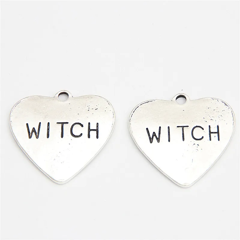 

10Pcs Silver Color Heart Shaped Words Words Charms Making Halloween Decoration Pendant Earrings Jewelry 24x24mm A2423
