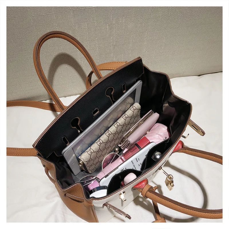 

New Bags Lychee Pattern Platinum Bag Fashion Handbag Big One-shoulder Bride Kelly Handbag