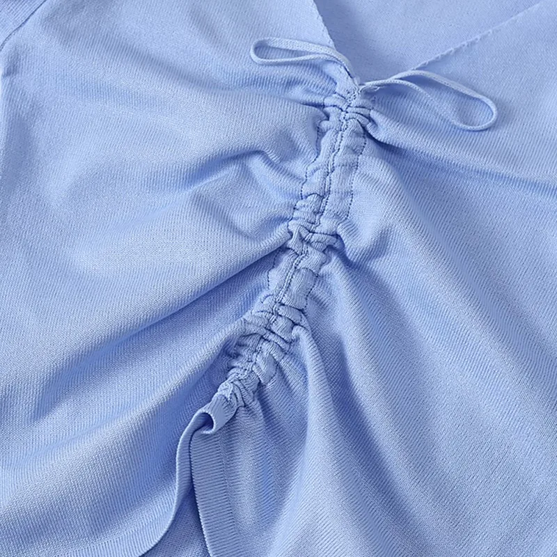 

Summer Sexy V Neck Drawstring Bow Camisole Women Vest Sleeveless Slim Solid Color Knit Vest