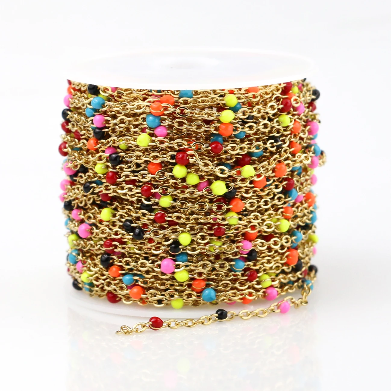 Gold multicolor 2 мм ширина нержавеющей стали золото/стальные цепи ювелирные изделия DIY эмаль овальный шар бисерная цепь для женщин ожерелье Браслеты ножной браслет - Цвет: Gold multicolor