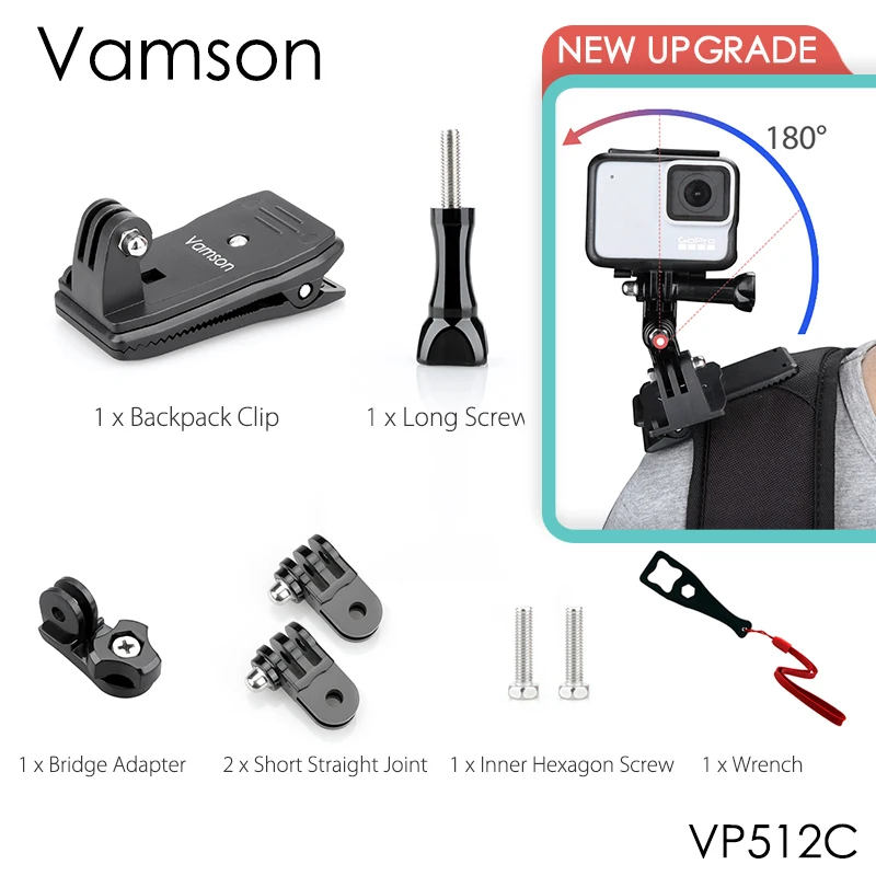 Vamson для Go Pro 8 аксессуары 360 градусов вращающийся зажим для GoPro Hero 8 7 6 5 4 3+ для Xiaomi yi для SJCAM для SJ4000 VP512 - Цвет: VP512C