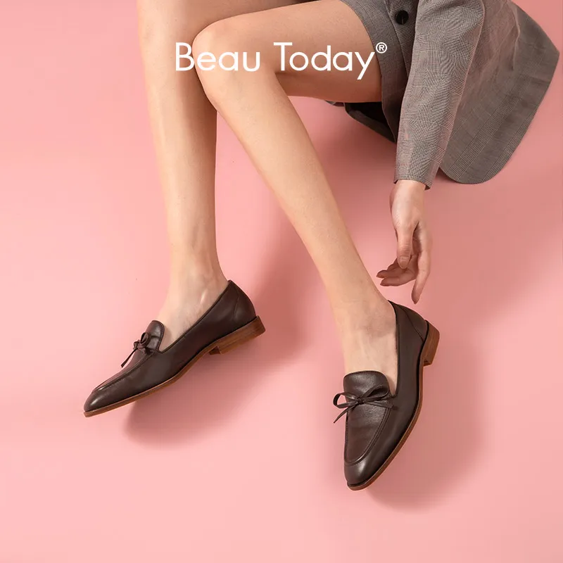 Женские лоферы с бантом BeauToday весенне осенние Повседневные слипоны из