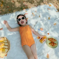 2pcs set toddler infant baby girls swimsuit orange grid summer hawaii beach bikini kids swimwear swimming costume