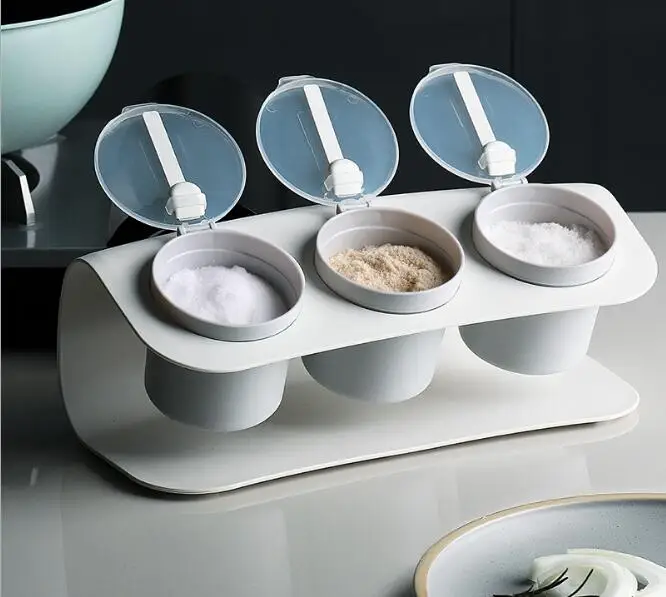 

1PC 3 Grid Plastic Seasoning Box Clean Neat Healthy Sealed 3-in-1 Seasoning Jar Kitchen Cooking Season Spice Storage Jar OK 1124