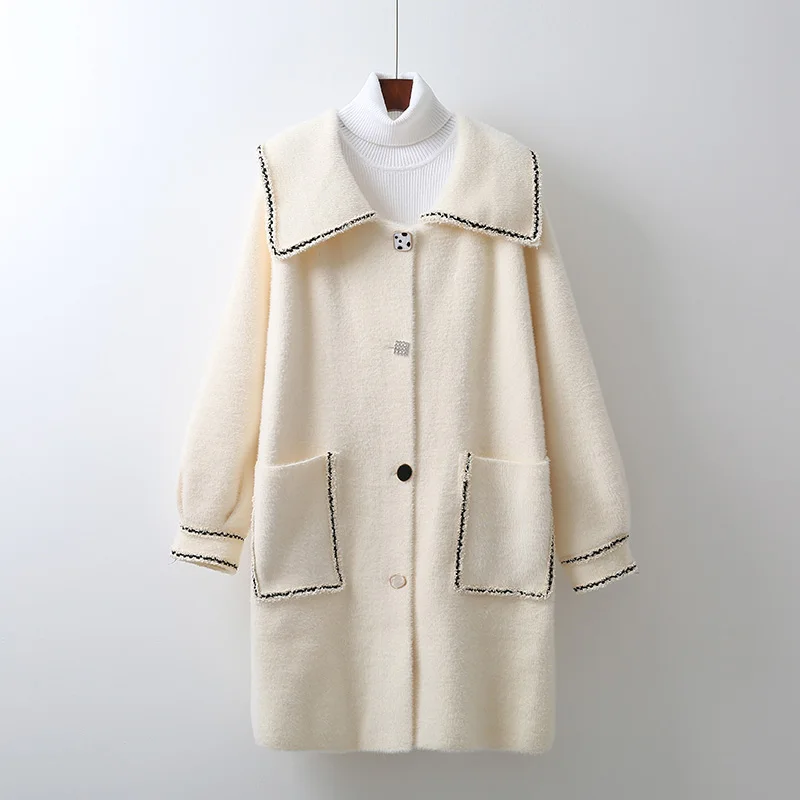 

2020 Autumn And Winter New Women's Long Sleeve Mink Coat Loose Easy Matching Thick Cardigan Fashion Solid Woolen Coat Girl U1218