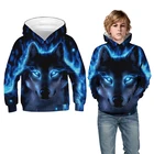 Детская толстовка с капюшоном, с изображением светящегося волка, для мальчиков, для весны и осени