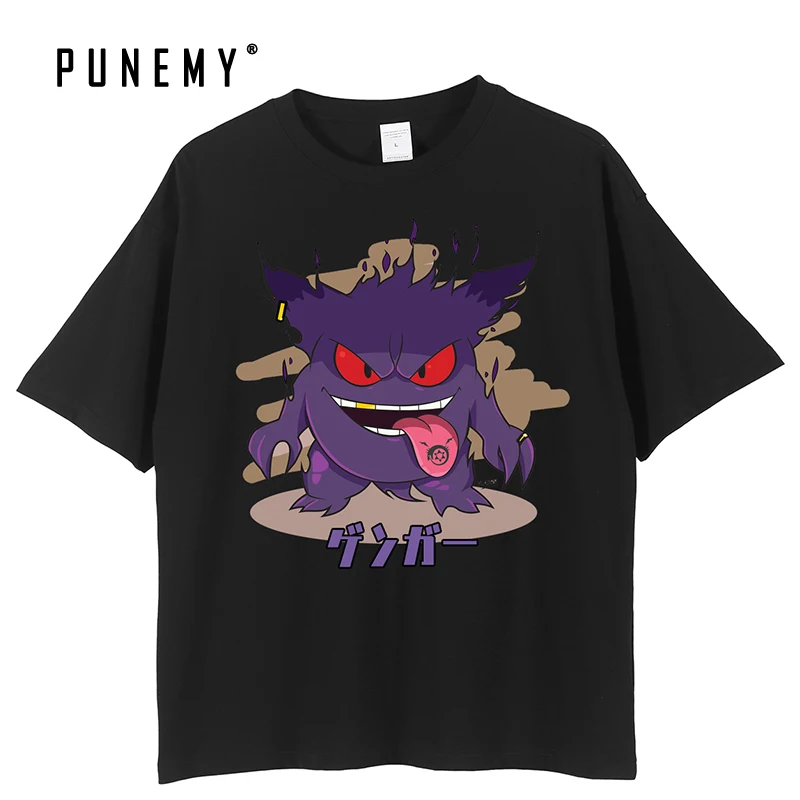 Мужская футболка Покемон генгар Японский узор уличная одежда из чистого хлопка