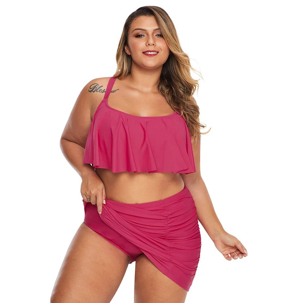 

HOTSALE Bikini plus Size Swimsuit Black SplitSwimsuit Wireless Cup Cotton Splittable Gathered Bikini Sexy Ruffles Swimsuit Women