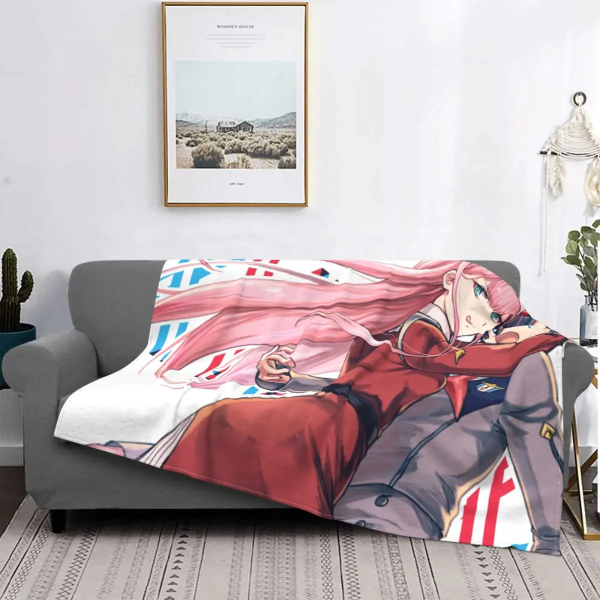 

Zero Two Hiro Blanket Cover Fleece Darling in the Franxx Anime Super Warm Throw Blankets for Bedding Couch Bed Rug