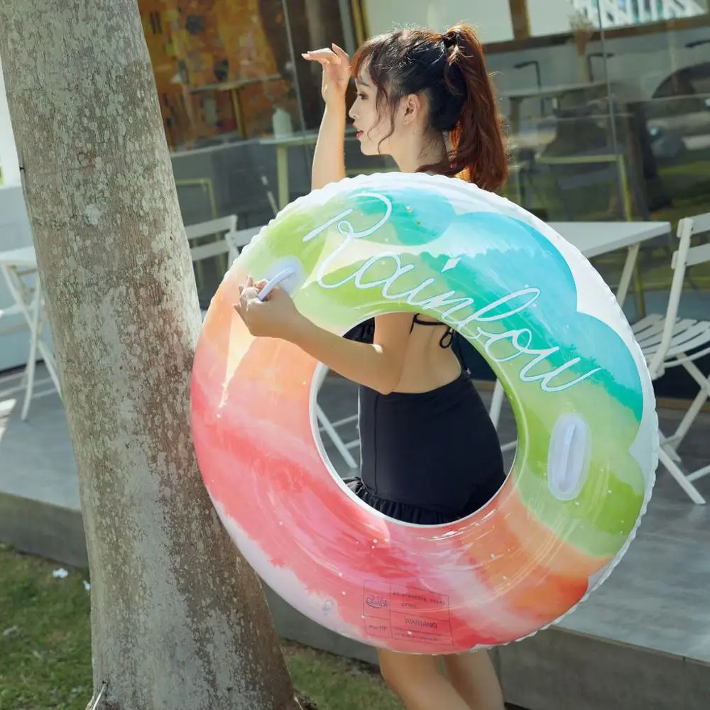 

Rainbow Swimming Circle Inflatable PVC Swimming Ring for Pool Kids Adult Pool Float Seat Summer Beach Party Toys