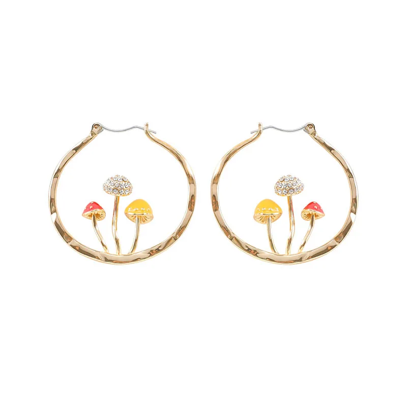 

Makersland Unique Hoop Earring For Women Cute Colored Mushroom Gold Color Hoops Rhinestones Mushroom Rose Wedding Earrings 2022