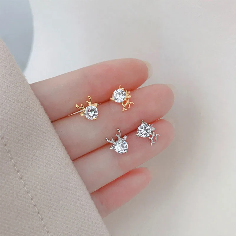 

xiaoboACC Christmas Antlers Stud Earrings S925 Silver Rhinestone women Elk Earrings 2021 Trend Fashion Jewelry Communion Gift