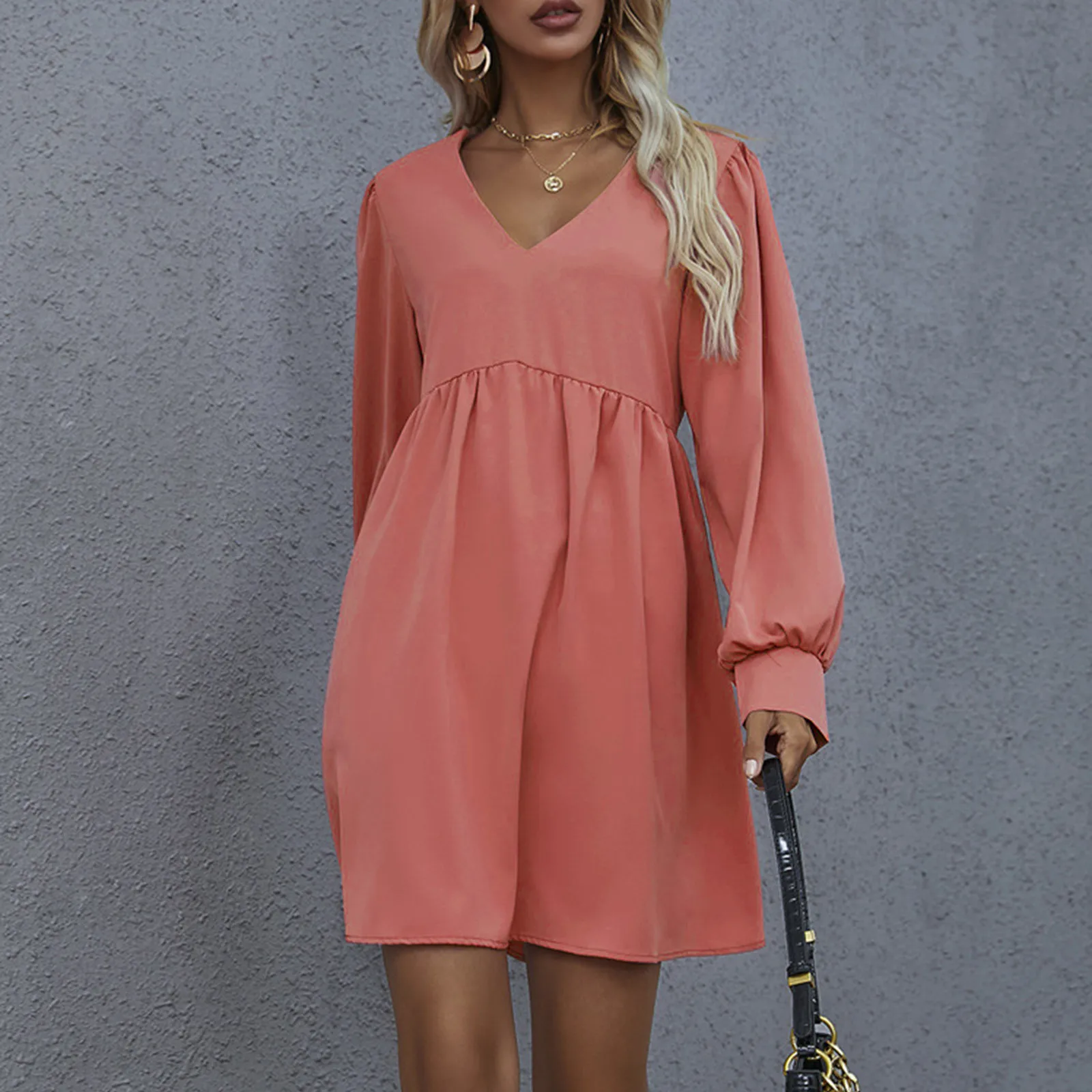 

Женское длинное платье с V-образным вырезом, повседневное свободное Бандажное повседневное пляжное платье на весну и осень, однотонные плат...