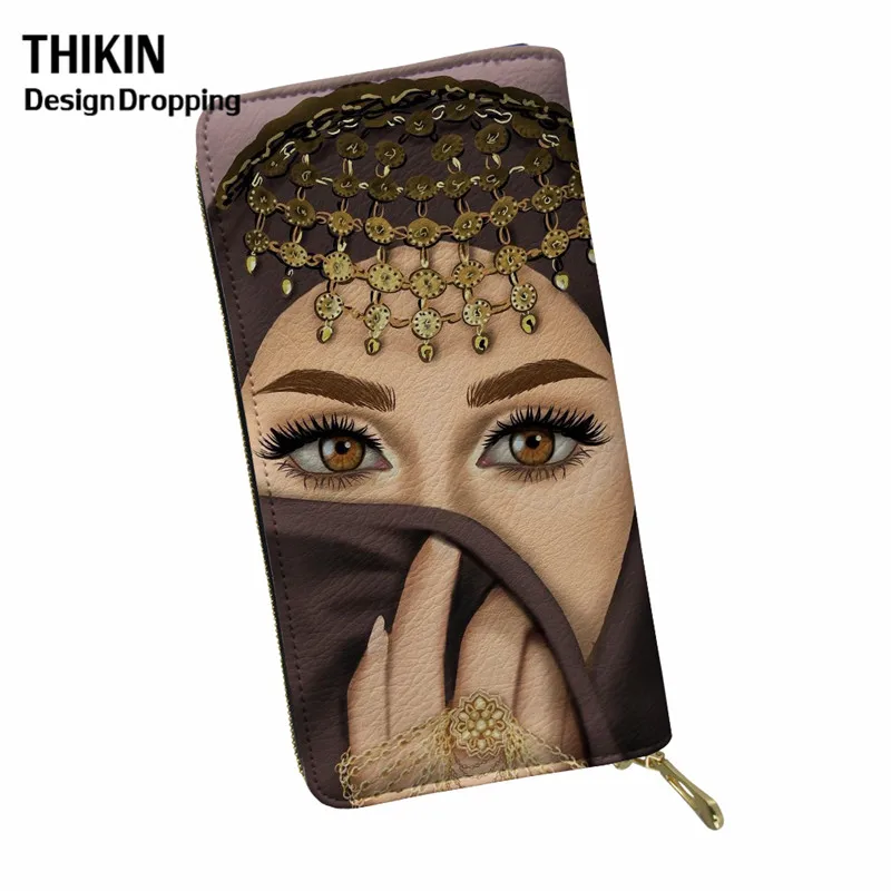 THIKIN Hijab Face Muslim Islamic Gril Eyes Printed Women Fashion Travel PU Wallet Ladies Money Purse for Credit Card Holder 2019 | Багаж и