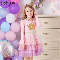 dxton new princess dresses for girls long sleeve winter kids dresses crown pattern tutu dress patchwork children autumn clothing