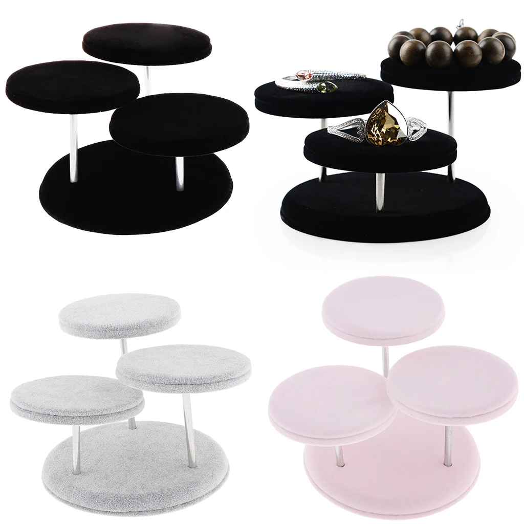 

3-tier Velvet Cover Round Table Shape Jewelry Organizer Display Showcase
