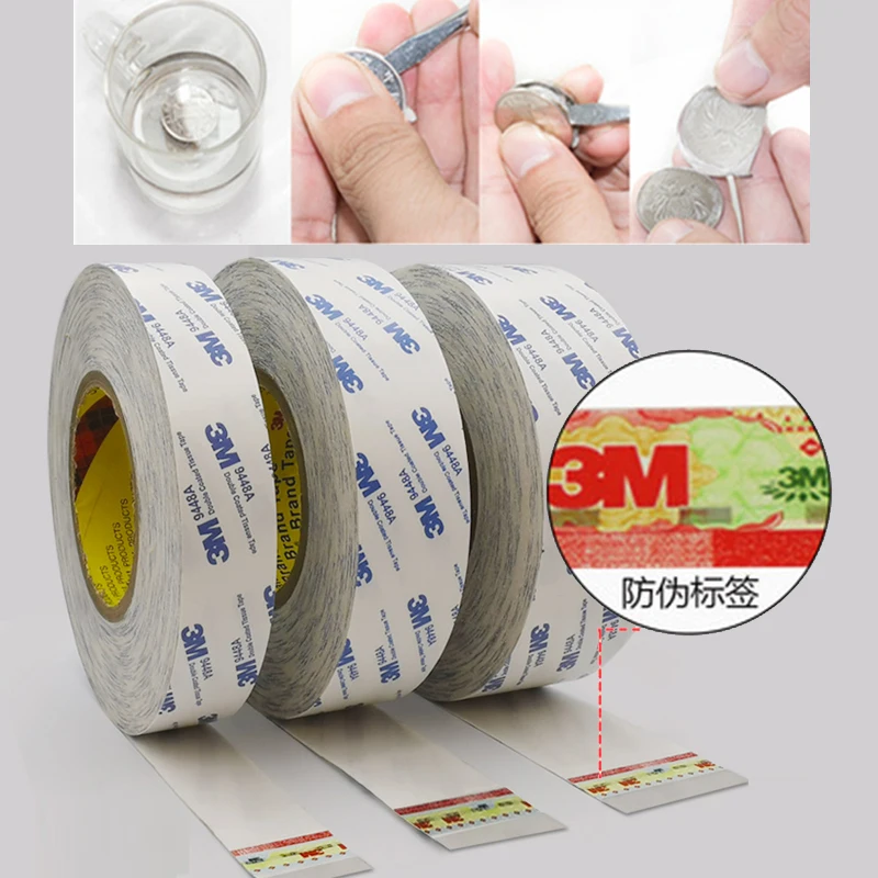 

3M Double Sided Tape White Super Strong Double Sided Adhesive Tape Paper Strong Ultra Thin High Adhesive Cotton Various Sizes50m