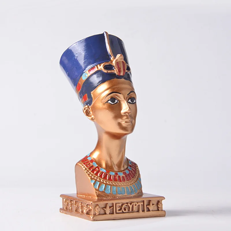 Vintage Souvenir Ornaments Egyptian Queen Head Resin Crafts Home Decoration Gifts Hand Painted Carving Travel Souvenirs
