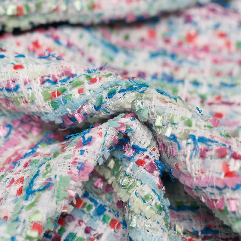 Перламутровый шелк Франция красочные твидовые ткани осенний пиджак платье