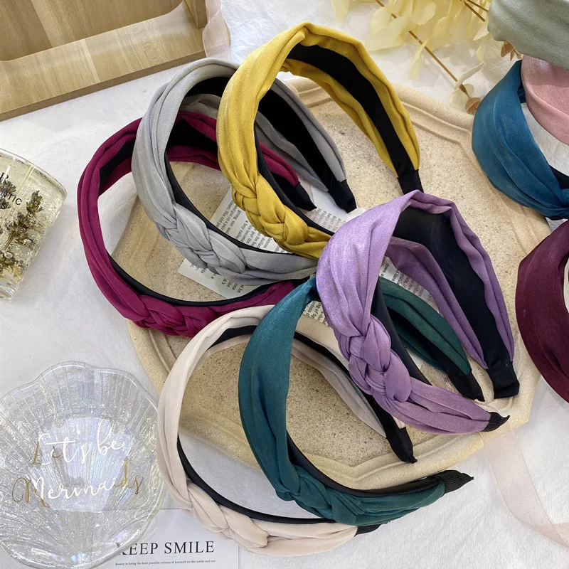 

Wide Hair Hoop Side Knotted Twist Braid Hairbands solid color Satin Headband Fashion Girls Hair Accessories Hair Wrapping