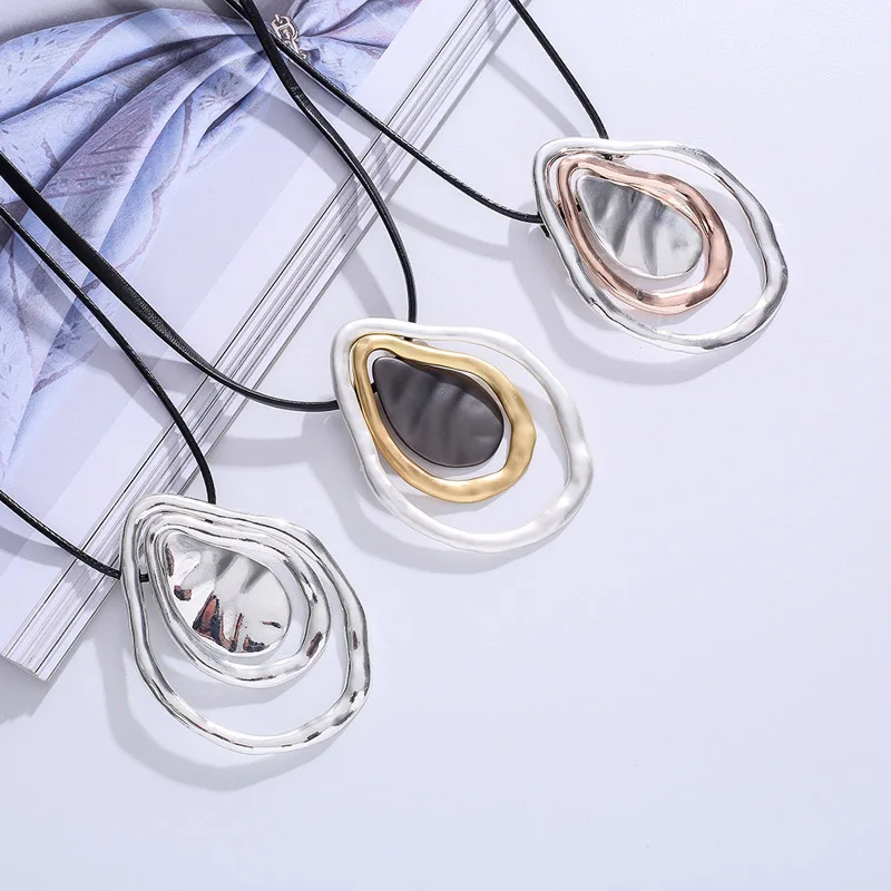 

ELOYHI Women Necklace Geometric Top Quality Double Collar Leather Choker For Lady Punk Trendy Neckalce&Pendants Gift