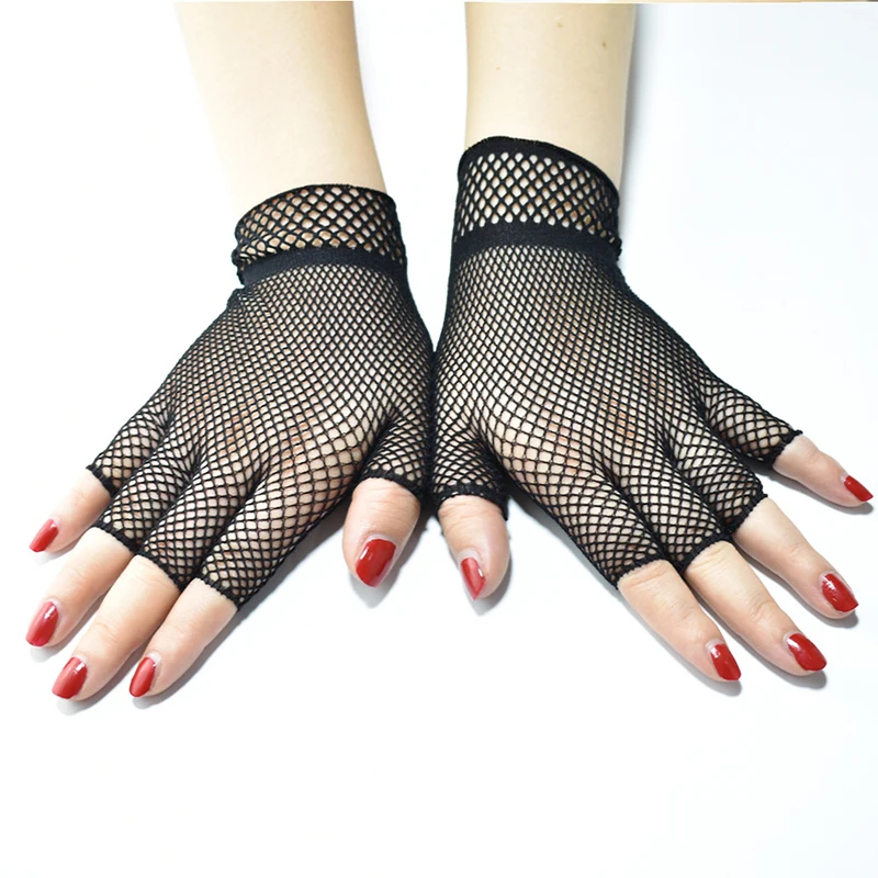 

Women Black White Short Gloves Mesh Net Gauze Ultra Thin Vintage Elegant Half Finger Gloves Sexy Transparent Summer Glove
