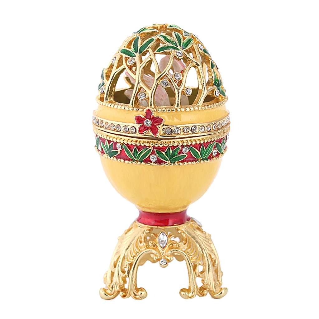 

Hollow Enamelled Metal Crystal Easter Floral Leaves Gold Egg Ring Jewellery Trinket Box Ring Holder Xmas Wedding Gift