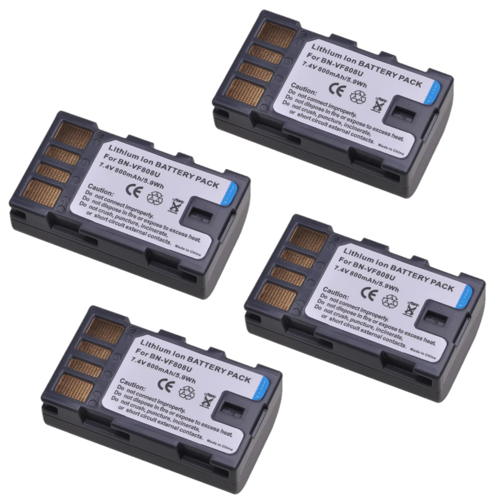 4 шт. Батарея BN-VF808 для JVC BN-VF808U BN VF808 VF808U VF808US VF808UE VF808USM GZ-HD7 GZ-MG575 GZ-MG555 GR-D750 GR-D760 |