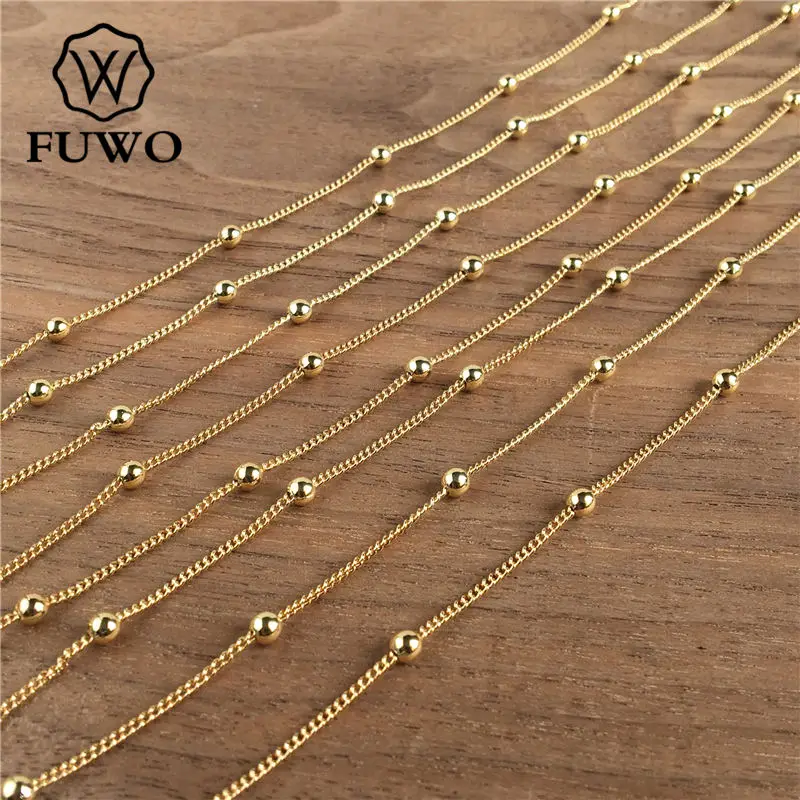 FUWO Высококачественная латунная большая цепочка из бисера с 24k золотым окунутым анти-матовое ожерелье для изготовления ювелирных изделий 1,3-3,5 мм 10 м/лот NC009