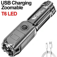 abs strong light focusing led flashlight outdoor portable home built in battery rechargeable multi function torch