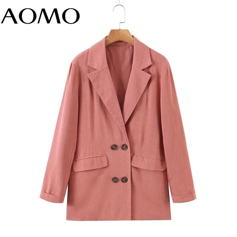 

Женский винтажный блейзер из хлопка и льна, с английским воротником и карманами