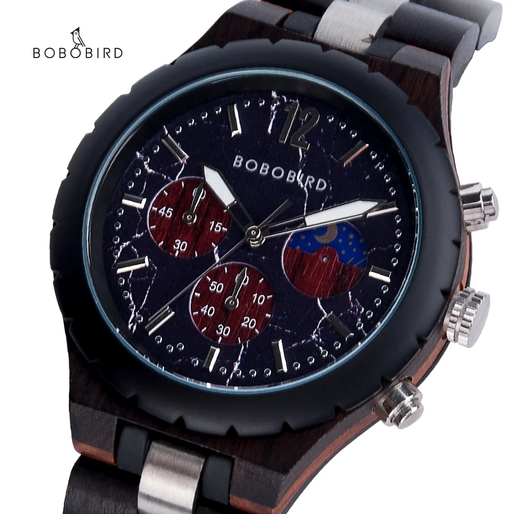 Men Watch BOBO BIRD Luxury Fashion Wooden Wristwatch Quartz Movement Luminous Timepiece Day And Nigth Display Great Gift relogio