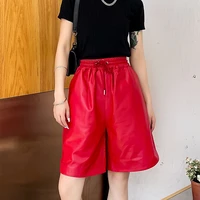 spring new designer womens sheepskin short pants high quality genuine leather wide leg pants b989