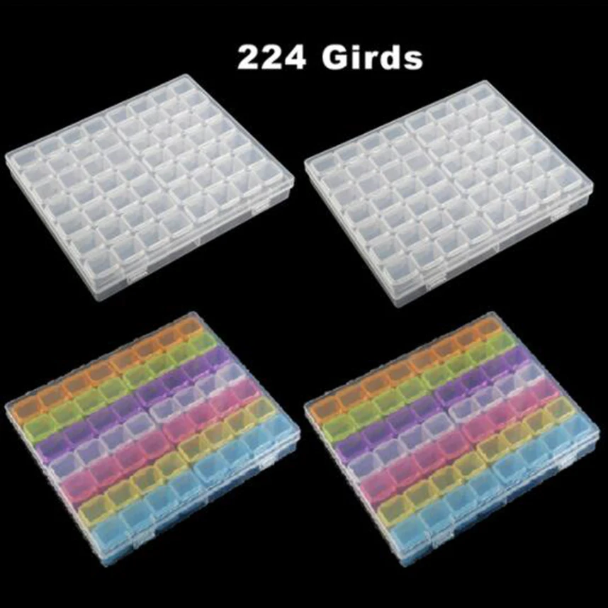 

28/56/224 Slot Transparent Plastic Storage Box Diamond Painting Accessories Tool Nail Art Rhinestone Bead Container DW04