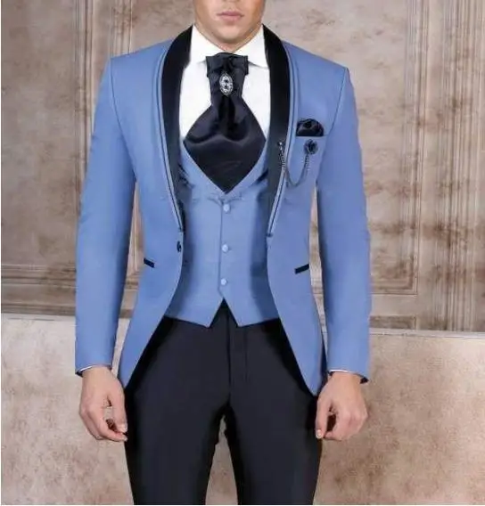 Новое поступление синие мужские смокинги для жениха с отложным воротником 3