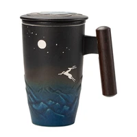 filter ceramic mug retro tea cup office mugs with lid blue large coffee cup water eco friendly canecas black birthday gift box