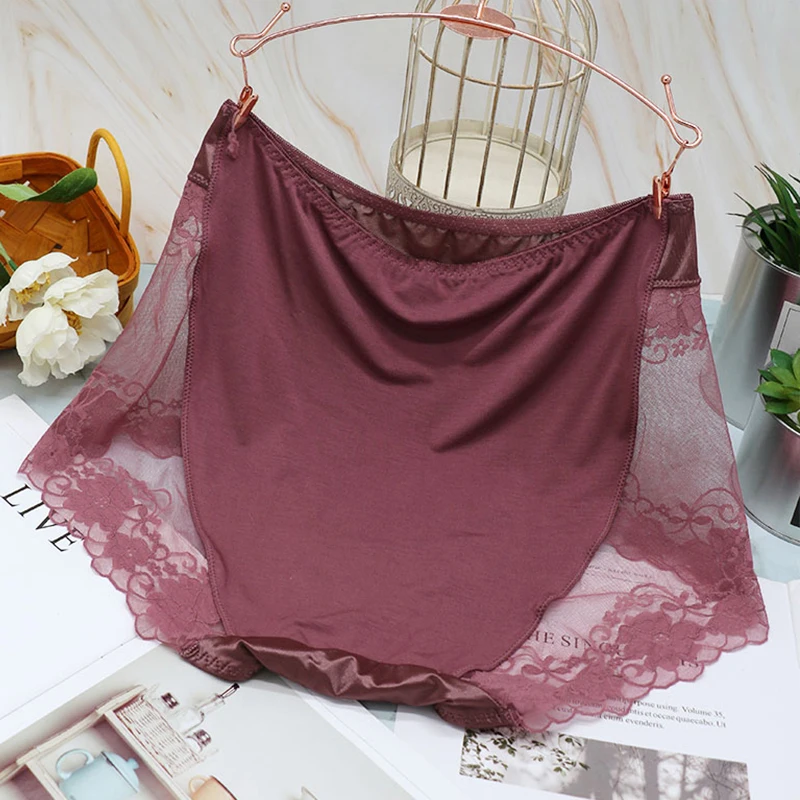 Трусы женские кружевные тонкие атласные с завышенной талией размера плюс хлопок