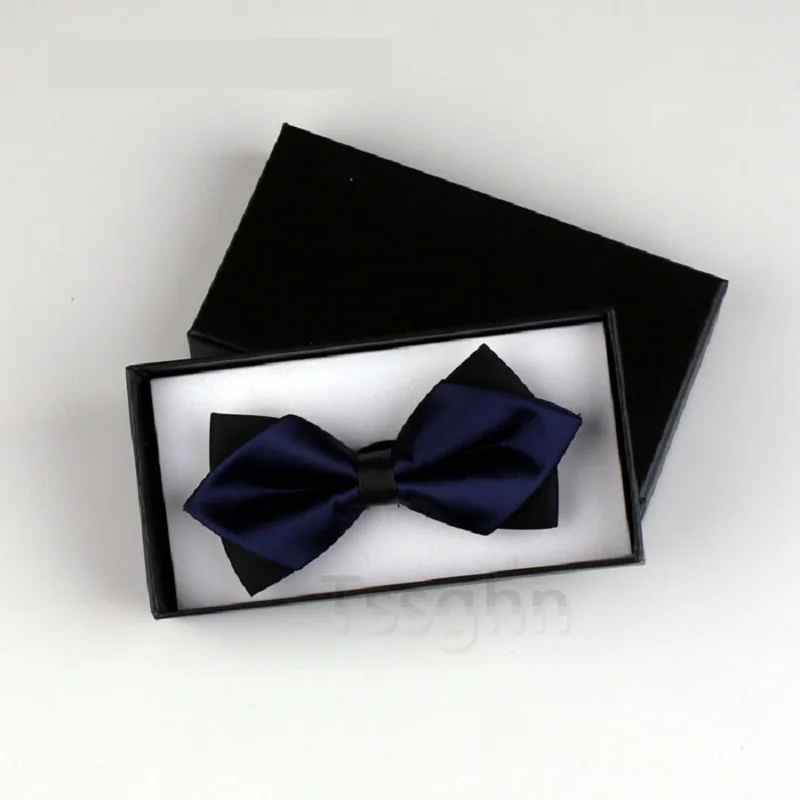 

2020 New Fashion Designer Men's Bow Ties Double Fabric Navy Blue Arrow Bow Tie Wedding Banquet Club Butterfly Tie with Gift Box