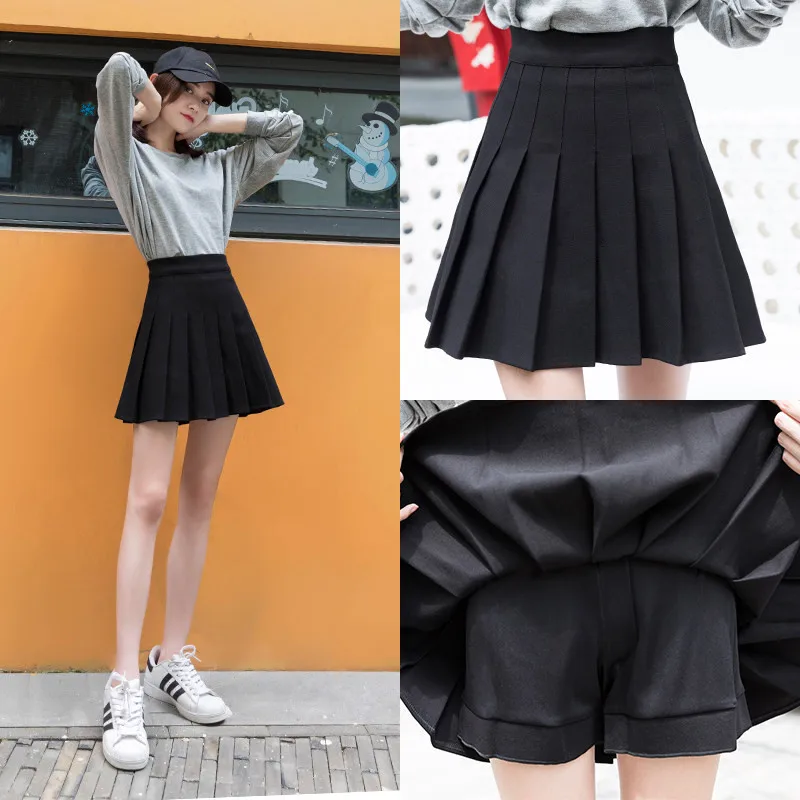 

Skirts Women 2021 Spring Summer New Fashion Sweet High Waist Slim Lining Black Plus Size Chic Mini Pleated Skirt Feminina LD1552
